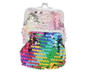 Garneck Monedero Pequeño para Monedas con Purpurina Doble Cara, Cierre de Beso, Conjunto 2 Unidades (Multicolor y Rosa Violeta), Bolso Compacto para Mujer y Niñas, Cartera Portátil
