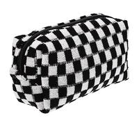 Garneck Neceser de Maquillaje a Cuadros en Tonos Claros y Oscuros 1 Unidad Gran Capacidad Tejido de Lana para Viaje Mujer y Organizador Personal Portátil
