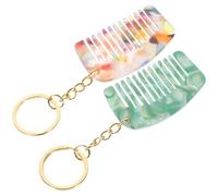 Garneck Peine Llavero Mini de Acetato 2 Piezas Peine Pequeño de Dientes Anchos para Cabello Rizado Diseño Portátil Colores Flor y Azul Verdoso 53Cm X 31Cm Adecuado para Uso Diario y