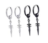 Garneck Pendientes Clip Oreja Hip Hop Pareja 4 Piezas Metal Brillo Negro y Plateado Moda Casual Hombres y Mujeres Uso Diario Ajustables