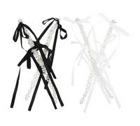 Garneck Pendientes Largos de Perlas Bohemias Borlas y Lazo, 2 Pares en Negro, 25 Cm, Bisutería para Fiesta, Boda y Graduación, Pendientes Colgantes de Capas para Mujer y Niña