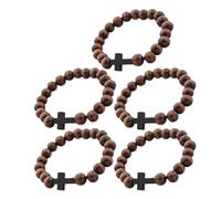 Garneck Pulsera de Cruz de Madera Natural Elástica con Cuentas de Oración Paquete de 5 Unidades Joyería Religiosa Católica Ligera para Hombres y Mujeres Accesorio Espiritual para Uso