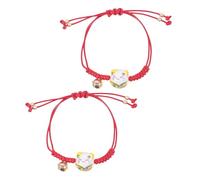 Garneck Pulsera de Cuerda Roja Tejida a Mano para Parejas 2 Piezas Amarillo Pulsera Suerte Japonesa con Cuentas de Gato Maneki Neko Joyería Artesanal para Amistad y Uso Diario
