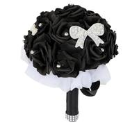 Garneck Ramo de flores artificiales para novia, ramo de flores de boda, ramos de boda para damas de honor, ramo de flores de dama de honor, flores de novia de cristal negro