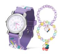 Garneck Reloj y Pulsera de Unicornio para Niñas Conjunto Infantil de Dibujos Animados Pulsera de Cuentas Colgantes Movimiento de Cuarzo Color Lavanda Obsequio para Cumpleaños
