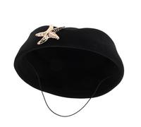 Garneck Sombrero de Fieltro para Azafata Francés Diseño Estrella de Mar Tamaño Único Color Azul Marino Accesorio para Disfraz y Cosplay de Uniforme de Vuelo Adecuado para Fiestas