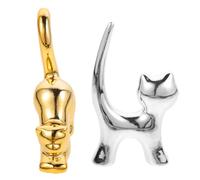 Garneck Soporte Diseño Único para Anillos Forma de Gato de Cerámica Dorada y Plata, Organizador de Anillos y Estructura, Pack de 2 Piezas para Joyería