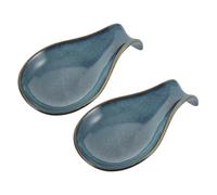 Garneck Soporte para Cucharas de Cerámica Azul Esmaltado, Reposacucharas Pequeño y Compacto, Juego de 2 Piezas para Cocina y Comedor, Accesorio Diario para Uso en Restaurante y Hogar