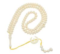 Garneck Tasbih Musulmán de 99 Cuentas de 10 Mm Color Amarillo Colgante de Luna, Pulsera de Cuentas de Oración Islámica para Mujer y Hombre, Accesorio Religioso para Culto y Meditación