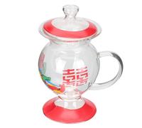 Garneck Taza de Agua Doméstica de Vidrio Rojo Tapa y Asa Cómoda Capacidad 230ml Diseño Retro para Restaurante o Bar de Libros