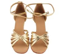 Garneck Zapatos de Baile Latino para Mujer Tacón Alto 7 CM Satén Dorado Tira Anudada Talla 39 Suela Flexible y Cómoda Ideales para Salsa Tango y Bailes de Salón