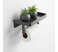 GARNELRHUN Portarrollos de papel higiénico con estante, acero al carbono negro mate, soporte para papel higiénico o taladrar. Dos métodos de instalación. Accesorios para el baño, cocina. Soporte para