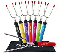 Garnen Brochetas de Barbacoa Pinchos de Acero Inoxidable con Bolsa - 8 Piezas, (Certificado FDA) 86cm Telescópico Pinchos Reutilizables Tenedores con Mango de Plástico para Barbacoas Fogatas Hoguera