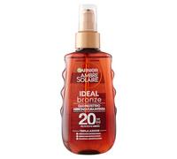 Garnier Aceite de bronceado en aerosol, protección media SPF 20+, bronceado dorado e intenso, piel protegida y besada por el sol, resistente al agua, Ambre Solaire, Bronce ideal, 150 ml