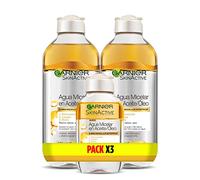 Garnier Agua Micelar en Aceite Todo en Uno Desmaquilla y Limpia, Pack de 3 | Pack 2x 400ml + 1x 100ml, Desmaquillante Waterproof Sin Acabado Graso, Limpiador Facial, Labios y Ojos para Todo Tipo de Piel