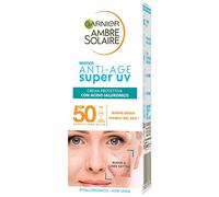 Garnier Ambre Solaire - Crema facial antiedad con protección UV para pieles sensibles, SPF 50, absorción rápida, con ácido hialurónico, 50 ml