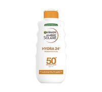 Garnier Ambre Solaire Hydra 24H - Leche de protección solar UPF 50+ de absorción rápida, no grasa, impermeable, 200 ml