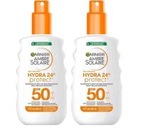 Garnier Ambre Solaire Hydra Protect+ 24h SPF 50 - Spray de protección solar UVA y UVB con vitamina E, 150 ml (Paquete de 2)