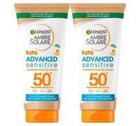 Garnier Ambre Solaire Kids Advanced Sensitive SPF 50+ - Leche solar de protección muy alta para niños, hipoalergénica, 2 botellas de 50 ml