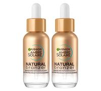 Garnier Ambre Solaire Natural Bronzer Gotas Faciales Autobronceadoras con Activo Bronceador de Origen Vegetal Fórmula Vegana Sin Perfume con Ácido Hialurónico y Agua de Coco - 2 Botellas de 30ml