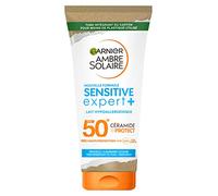GARNIER Ambre Solaire Sensitive Expert+ - Leche solar SPF 50+ - Protege contra los rayos UVA, UVB y UVA de larga duración, textura ligera, resistente al agua, cerámica, todos los tipos de piel, 175 ml