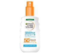 GARNIER Ambre Solaire Sensitive Expert+ - Spray de protección solar SPF 50+ - Protege contra los rayos UVA, UVB y UVA, resistente al agua, enriquecido con cerámica, para todo tipo de pieles, 150 ml
