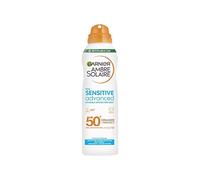 Garnier Ambre Solaire SPF 50+ Sensitive Advanced Dry Mist Sun Spray, resistente al agua y sin grasas, sin fragancias, protección UVA y UVB, aprobado por Cruelty Free International, 150 ml