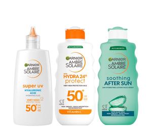 Garnier Ambre Solaire SPF50+ Suncream Face, Body & Aftersun Bundle