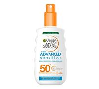 Garnier Ambre Solaire - Spray protector Advanced Sensitive, rostro y cuerpo, con protección muy alta SPF 50+, fórmula hipoalergénica resistente al agua, sal y cloro, 200 ml