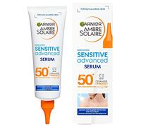Garnier Ambre Solaire - Suero avanzado sensible SPF 50+ para rostro y cuerpo, factor de creen 50+, protección UVA y UVB, adecuado para pieles sensibles, con ceramida, resistente al agua, libre de