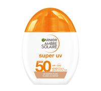 Garnier Ambre Solaire Super UV Water-Fluid SPF 50 - Crema solar tintada para la cara, 12 horas de frescura y secado al tacto, se absorbe rápidamente, brillo radiante y no graso, 40 ml