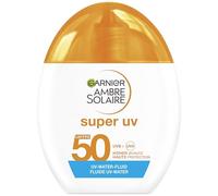 Garnier Ambre Solaire Super UV Water-Fluid FPS 50 - Crema solar refrescante para el rostro, 12 h de frescura y secado al tacto, se absorbe rápidamente, acabado invisible y no graso, 40 ml