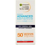 Garnier Ambre Solaire UV Advanced Sensitive SPF 50+, Crema en gel para el rostro, protección muy alta, envase de 50 ml
