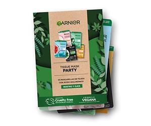 GARNIER Colección de Regalo, 5 Mascarillas Faciales con Ácido Hialurónico para Rostro y Ojos, Fórmulas Veganas, Aprobado por Cruelty Free International