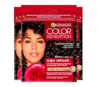 Garnier Color Sensation Color Champú Retouch 3.0 Castaño Oscuro Tinte Permanente Sin Amoníaco para Crecimiento del Cabello Cubre el 100% de las Canas Fácil Aplicación - 3 Tintes