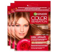 Garnier Coloración Permanente Color Sensation Color Champú Retouch Rubio Oscuro Para el Recrecimiento Cubre 100% del Cabello Blanco Sin Amoniaco - 3 Tintes