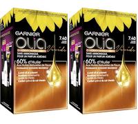 Garnier Coloration Permanente, Sans Ammoniaque, Aux Huiles Naturelles de Fleurs, Cuivré Intense (7.40), Olia Vivids (Paquete de 2)