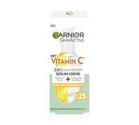 Garnier Crema sérica contra la piel cansada y las manchas oscuras, cuidado de día 2 en 1 para más brillo y una tez uniforme, con vitamina C, Skin Active, 50 ml