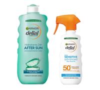 GARNIER | Delial After Sun Leche Calmante Rostro y Cuerpo Con Aloe Vera para Hidratar la Piel después de la Exposición Solar + Spray Protector Sensitive Advanced Adultos crema solar para pieles