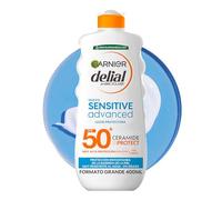 Garnier, Delial Ambre Solaire, Sensitive Advanced Leche Hipoalergénica SPF50+, para Piel Sensible, con Protección de Ceramida, Rápida Absorción y No Grasa, 400ml
