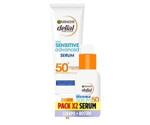 Garnier Delial Pack x2 Serum Cuerpo Sensitive Advanced + Serum Facial Inivisble con Ceramidas SPF50+ 125ml +30ml