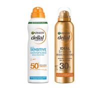 GARNIER | Delial Sensitive Advanced Bruma Protectora Solar para pieles claras, sensibles e intolerantes al sol IP50+. Muy resistente al agua, 0% pegajoso, 0% graso +Ideal Bronze Bruma Protectora FPS30