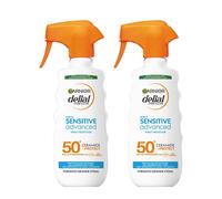 GARNIER | Delial Spray Protector Sensitive Advanced Adultos crema solar para pieles claras, sensibles e intolerantes al sol IP50+. Muy resistente al agua, 0% graso, 0% pegajoso - 2x270ML