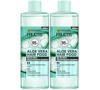 Garnier Fructis Aloe Vera Champú, para cabello normal a seco, hidratante y limpieza suave, para más brillo y suavidad, con aceite de coco, sin siliconas, comida para el cabello, 400 ml (Paquete de 2)