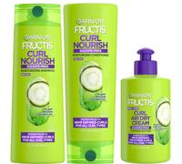 Garnier fructis curl nurish sulfato sulfato sin acondicionador de champ hidratante + crema seca de aire juego de mantequilla (3 elementos) 1 kit (el