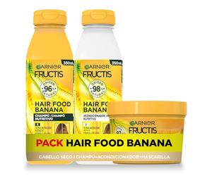Garnier Fructis Hair Food Banana Champú, Acondicionador, Mascarilla,Pack3x | Banana Nutritiva, Para Pelo Seco, Fórmulas Veganas y Sin Siliconas, Nutre Intensamente, Fortalece Fribra Capilar