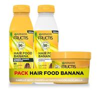 Garnier Fructis Hair Food Pack Banana Nutritiva con Champú, Acondicionador y Mascarilla. Limpia, Desenreda y Nutre, Para Cabello Seco, Fórmula Vegana, Sin Siliconas