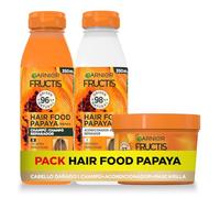 Pack Garnier Fructis Hair Food Papaya Champú, Acondicionador y Mascarilla, Desenreda, Reparación intensiva del Cabello Dañado, 98% Ingredientes Origen Natural, Vegano, Sin Siliconas Pack 350ml y 400ml