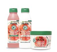 Garnier Fructis Hair Food Shampoo Sandía 350 ml + Acondicionador 350 ml + Mascarilla 3 en 1 390 ml Revitalizante para Cabello Normal a Fino Fórmula Natural Vegano Sin Siliconas - Juego de 3