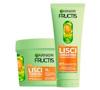 Garnier Fructis Liso Keratina Rutina Champú 200ml + Mascarilla 370ml Tratamiento Alisante para Cabello Seco y Apagado Fórmula Vegana con Queratina Vegetal y Aceite de Argán - Set de 2
